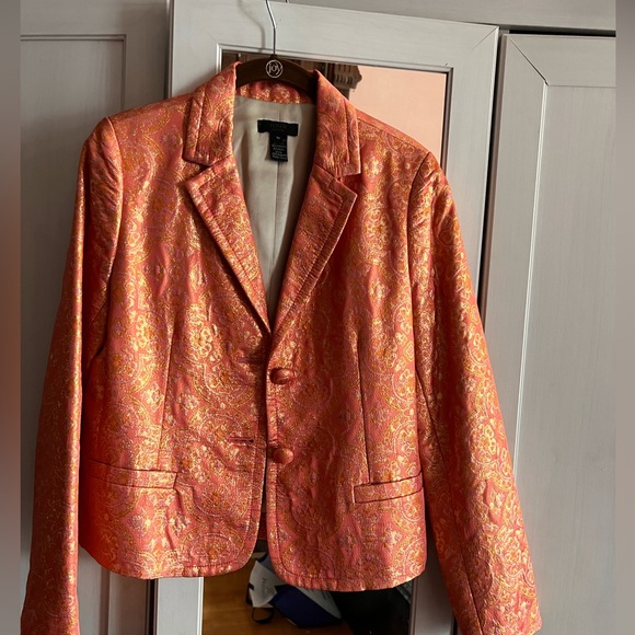 J. Crew Collection Silk/cotton Coral/Gold Metallic Jacket Size 10 - Picture 2 of 8